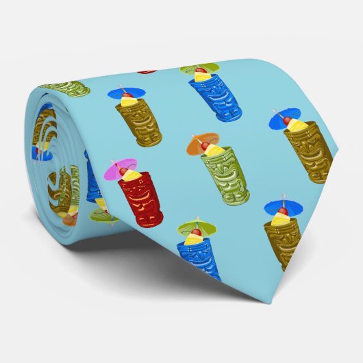 Tiki Mokken Tropische cocktail Turq eenzijdig Stropdas (Opgerold)