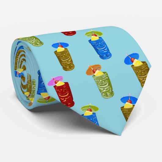 Tiki Mokken Tropische Drinken met twee zijden bedr Stropdas (Opgerold)