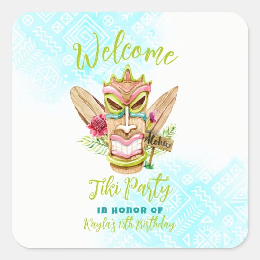 Tiki Partij Vierkante Sticker (Voorkant)