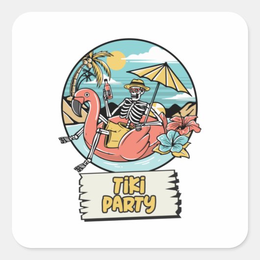 Tiki Partij Vierkante Sticker (Voorkant)