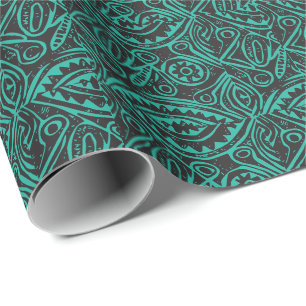 Tiki Patroon Zwart en Groen Cadeaupapier