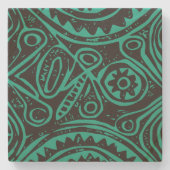 Tiki Pattern Green en Black Stenen Onderzetter (Voorkant)