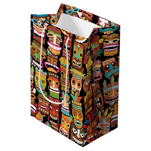 Tiki Pattern Medium Cadeauzakje (Voorkant Gekanteld)