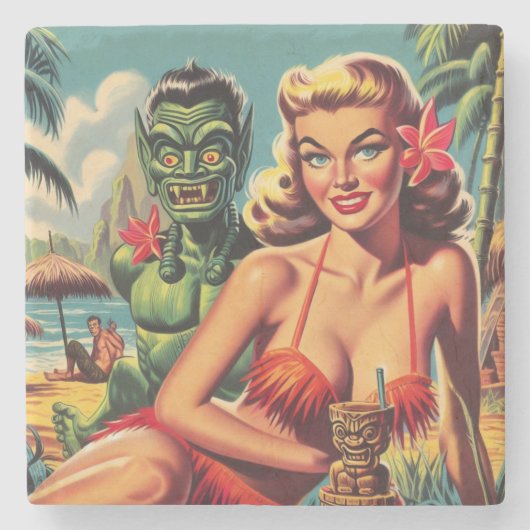  Tiki Pin Up Stenen Onderzetter (Voorkant)