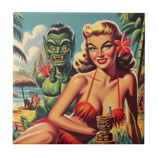  Tiki Pin Up Tegeltje (Voorkant)