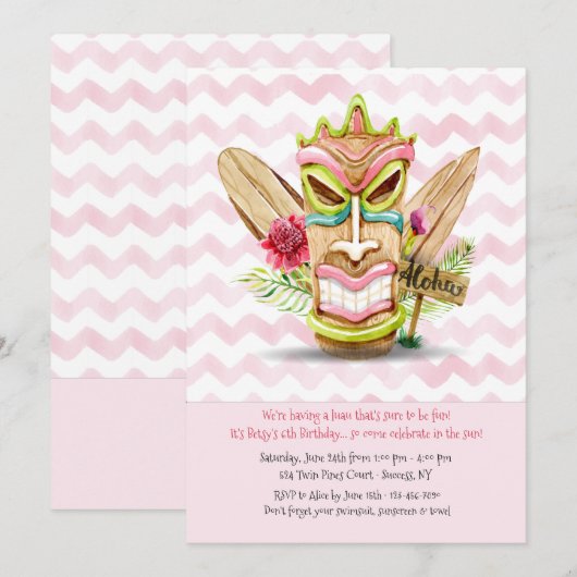 Tiki Pink uitnodiging (Voorkant / Achterkant)