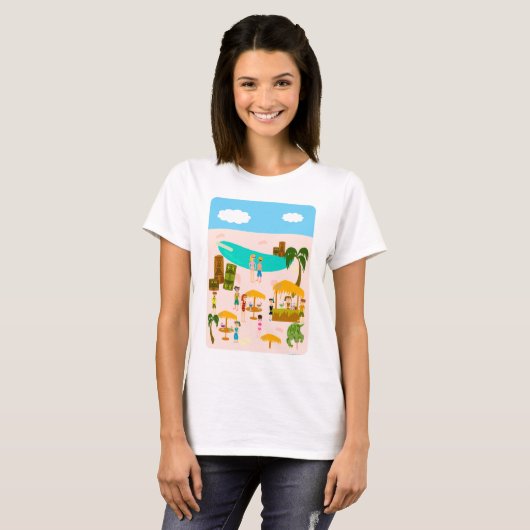 Tiki Pool Party Leuke Retro Art Design T-shirt (Voorkant volledig)