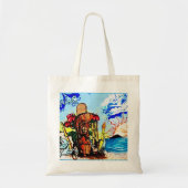 Tiki Statue met Menehune en Hibiscus Tote Bag (Voorkant)