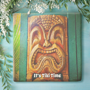 Tiki Time Fierce  Hawaii Wood Carving Face Stenen Onderzetter