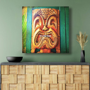"Tiki Time" Fierce, , Retro, Wood Tiki Face Canvas Afdruk