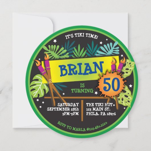 TIKI TIME LUAU Invitation de fête d'anniversaire (Devant)