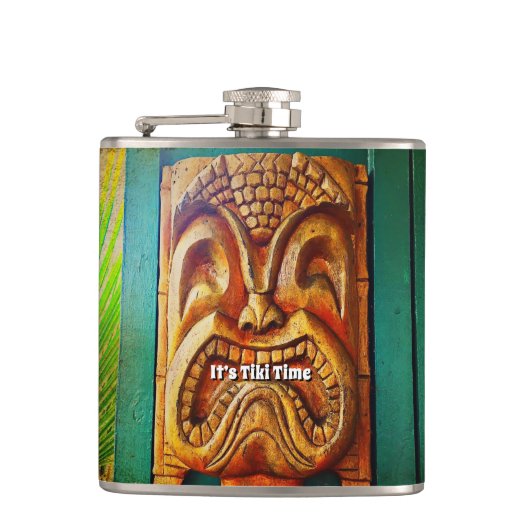 Tiki Time Tropical Cool Fun Fierce  Retro Heupfles (Voorkant)