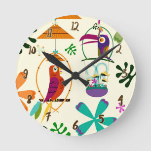 Tiki Vogels Tropical Custom Ronde Klok