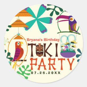 Tiki Vogels Verjaardagsfeestje Vintage Luau Favor Ronde Sticker