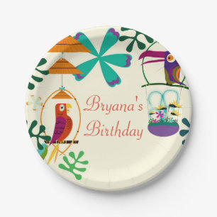 Tiki Vogels Verjaardagsfeestje Vintage Luau Feestj Papieren Bordje