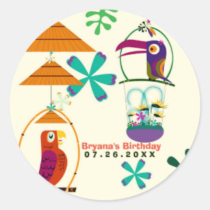 Tiki Vogels Verjaardagsfeestje Vintage Retro Luau  Ronde Sticker