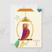 Tiki Vogels Vintage Retro Tropische Kunst Tafelnum Kaart (Voorkant)