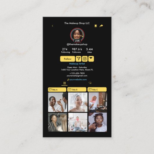 TikTok Geel Social Media QR Code Visitekaartje (Voorkant)
