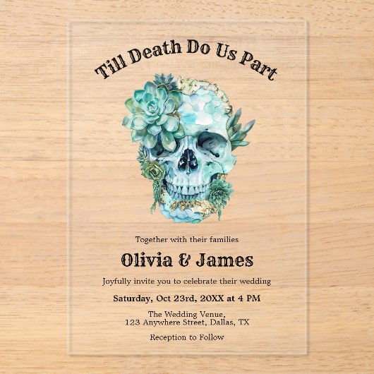 Til Death Do ons Part Gothic Halloween Wedding Acryl Uitnodigingen (Voorkant)