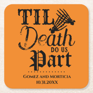 Til Death Do ons Part Halloween Wedding Jubileum Vierkante Kartonnen Onderzetter