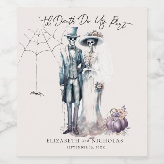 'Til Death Do ons Part | Halloween Wedding Wijn Etiket (Enkel label)