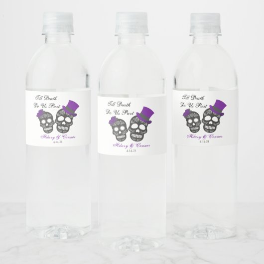 Til Death Do ons Part | Paars en zwart huwelijk Waterfles Etiket (Flessen)