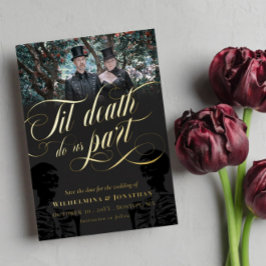 Til Death Do ons Part Skeleton Photo Save the Date Folie Uitnodiging