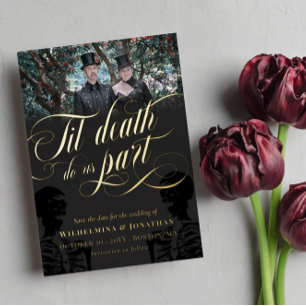 Til Death Do ons Part Skeleton Photo Save the Date Folie Uitnodiging