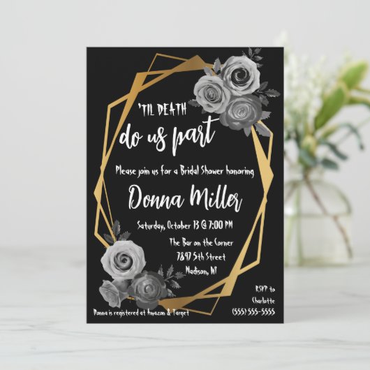 Til Death Do us Part Bloemen, Goud, Vrijgezellenfe Kaart (Staand voorkant)