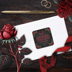 Til Death Do us Part Gothic Red Rose Bruiloft Vierkante Sticker