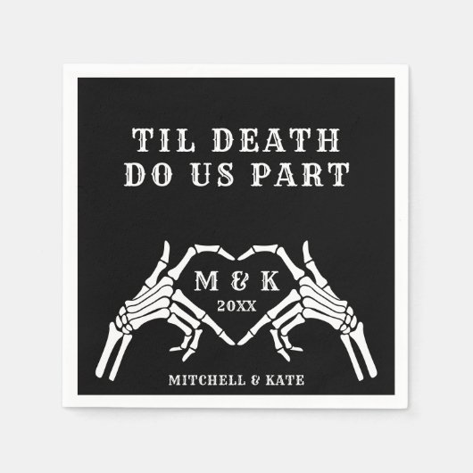 Til Death Do us Part Hart Hand Zwart Bruiloft Servet (Voorkant)