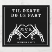 Til Death Do us Part Hart Hand Zwart Bruiloft Sparkling Wijnetiket (Enkel label)