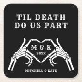 Til Death Do us Part Hart Hand Zwart Bruiloft Vierkante Kartonnen Onderzetter (Voorkant)
