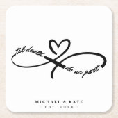 Til Death Do us Part Infinity Symbool Hart Bruilof Vierkante Kartonnen Onderzetter (Voorkant)