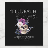 'Til Death Do US Part Paars & Black Wedding Invdin Wijn Etiket (Enkel label)