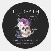 'Til Death Do US Part Paars & Black Wedding' Ronde Sticker (Voorkant)