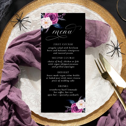'Til Death Do us Part Paarse & Zwart Bruiloft Menu