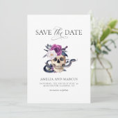 'Til Death Do Us Part Paarse & Zwart Save the Date Kaart (Staand voorkant)