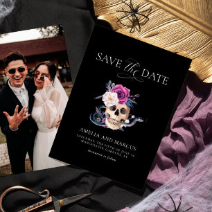'Til Death Do Us Part Paarse & Zwart Save the Date Kaart