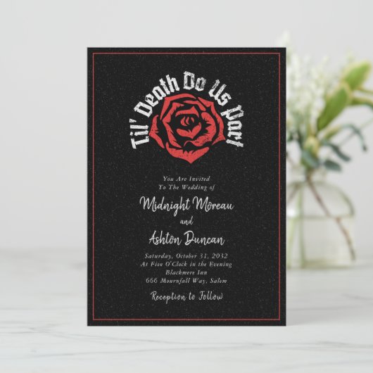 Til Death Do us Part Roos Zwart Bruiloft Kaart (Staand voorkant)