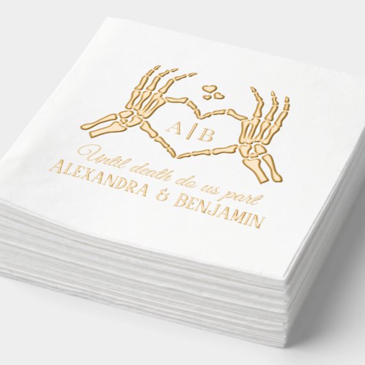 Til Death Do Us Part Skeleton Hands Hartteken #1 Folie Servetten (Detail)