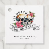 Til Death Do us Part Skulls & Rozen White Wedding Bedankjes Labels (Voorkant)