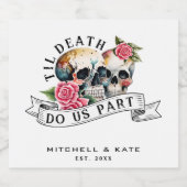 Til Death Do us Part Skulls & Rozen White Wedding Sparkling Wijnetiket (Enkel label)