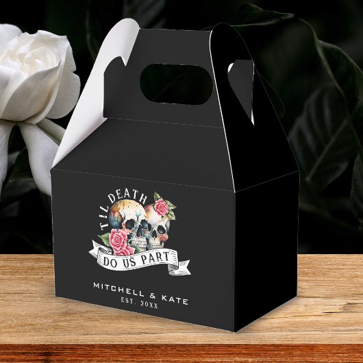 Til Death Do us Part Skulls & Rozen Zwart Bruiloft Bedankdoosjes