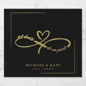 Til Death Do us Part Zwart & Goud Infinity Symbool Sparkling Wijnetiket (Enkel label)