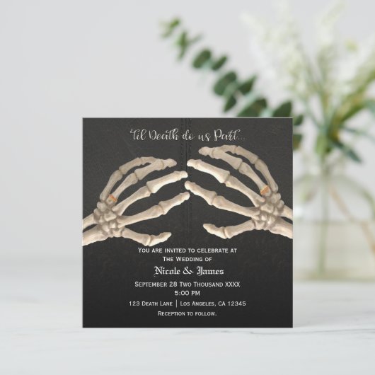 Til Death Do Us Skeleton Gold Huwelijk Kaart (Staand voorkant)