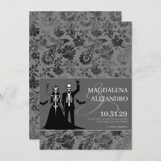 Til Death Donker Grijs Bloemen Save The Date (Voorkant / Achterkant)