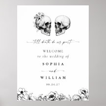 Til Death Gothic Bloemen Schedel Zwart Trouwbord