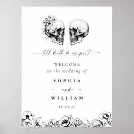 Til Death Gothic Bloemen Schedel Zwart Trouwbord Poster