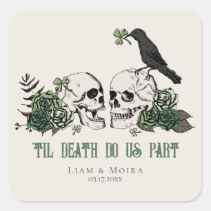 Til Death Gothic Bloemschedel Ierse bruiloft Vierkante Sticker